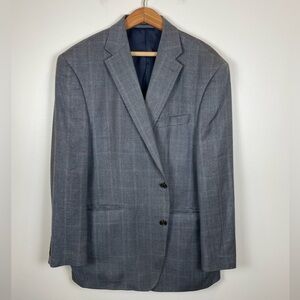 Ralph Lauren Wool Silk Blazer 44R Gray Windowpane Y2K Tailored Classic Preppy